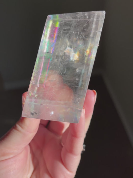 Rainbow filled optical calcite