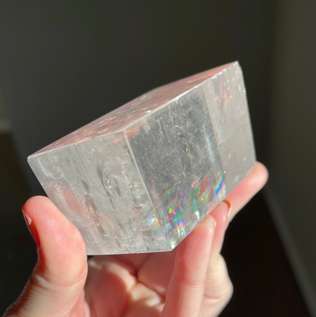 Rainbow filled optical calcite